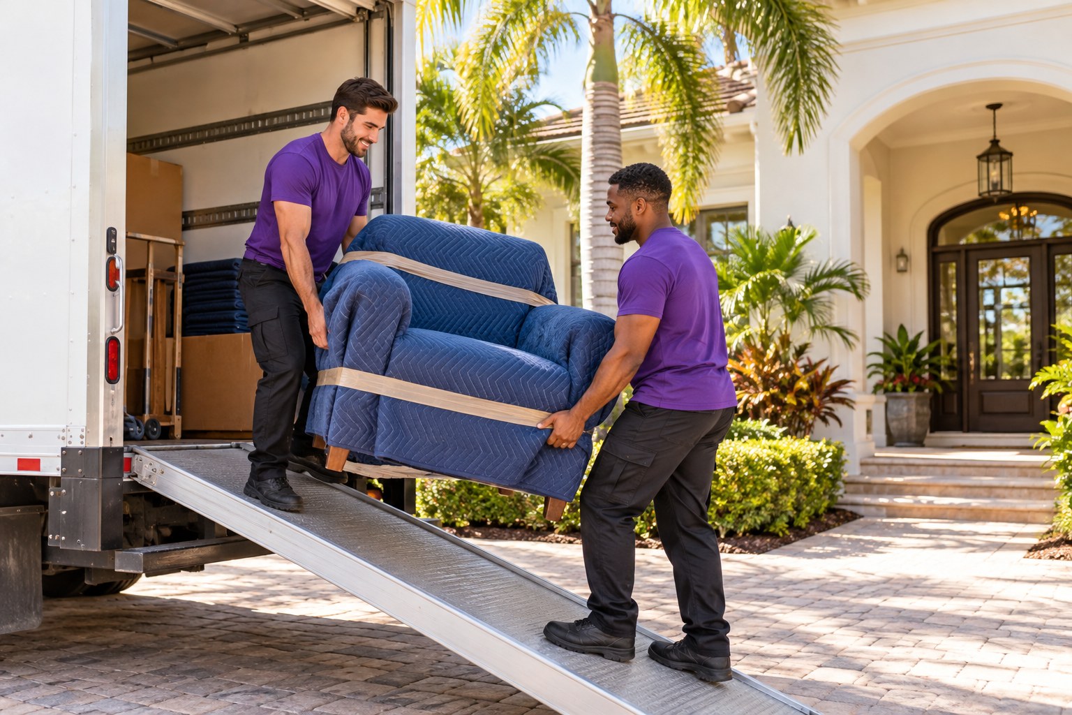 Canada to US moving company delivering protected furniture to a Florida home